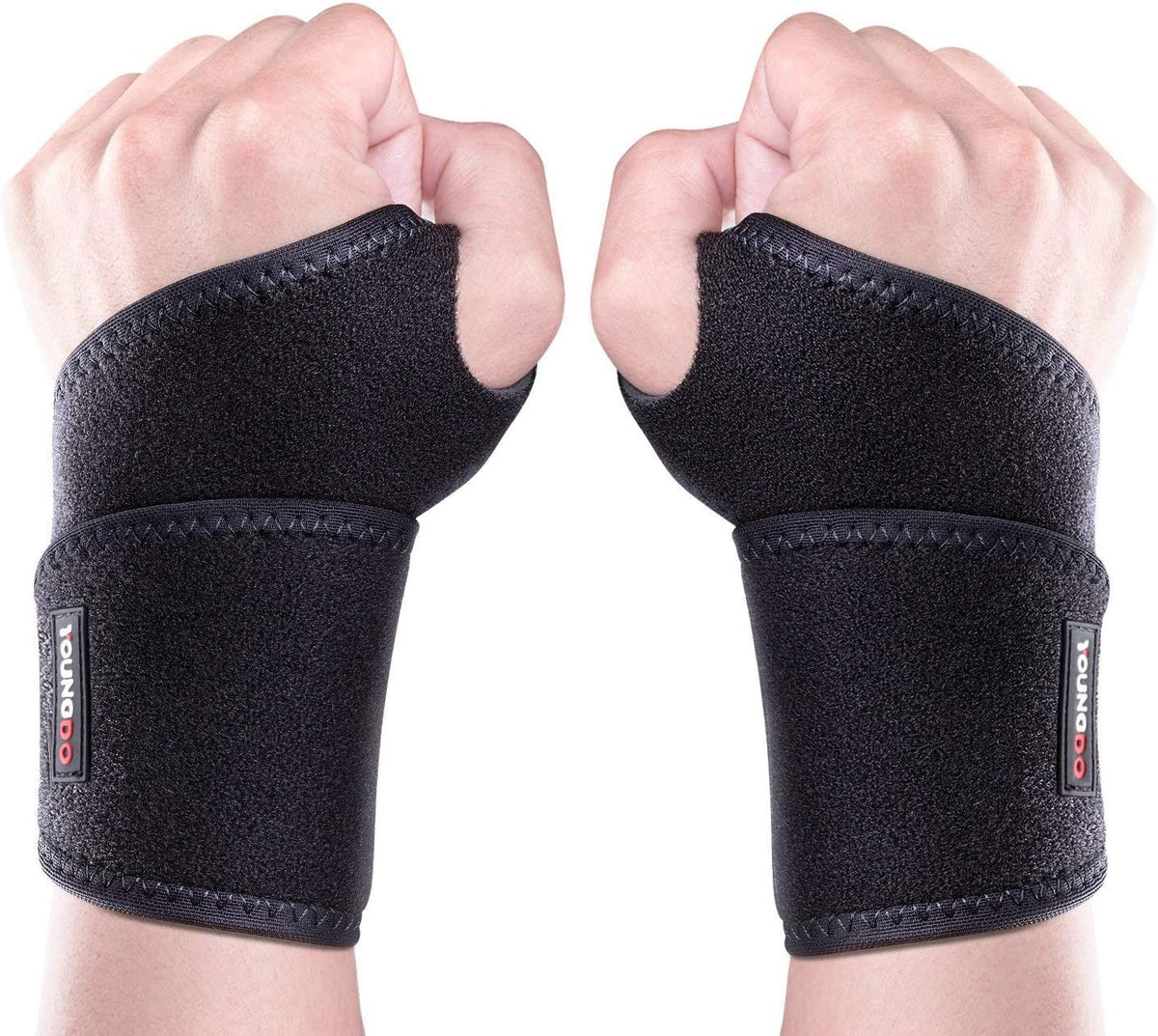YOUNGDO Sports Wrist Brace, 7-11” Adjustable Wrist Support Wraps Thumb Loops Men & Women, Ideal Tennis Basketball Badminton Volleyball Cycling Gym Fitness (1 Pair) (7"-11" Wrist Brace)